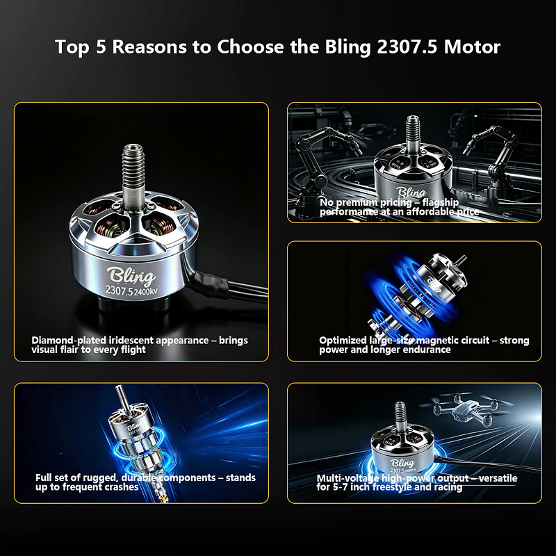 DarwinFPV Bling 2307.5 2400KV 4S Motor For 5-6Inch freestyle/6-7Inch Long-range RC Drone Model