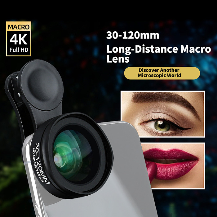 Long-Distance Macro Lens for Smartphone - 3-12cm Working Distance Macro Camera Lens for Eyelash, Nail Art and Insect Close-Up, Clip-On Phone Lens for Live Streaming