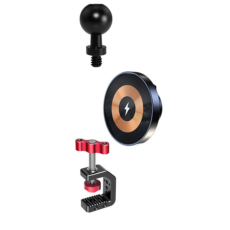Metal Photography Clamp, C-Frame Light Stand, Crab Clamp, Square Tube, Round Tube, Desktop Tripod, Pan-Tilt Head, Gripper Accessories + MagSafe Wireless Charger Phone Mount + 17mm Aluminum Alloy Ball Head—Compatible with iPhone