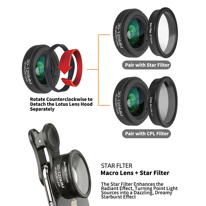 Long-Distance Macro Lens for Smartphone - 3-12cm Working Distance Macro Camera Lens for Eyelash, Nail Art and Insect Close-Up, Clip-On Phone Lens for Live Streaming