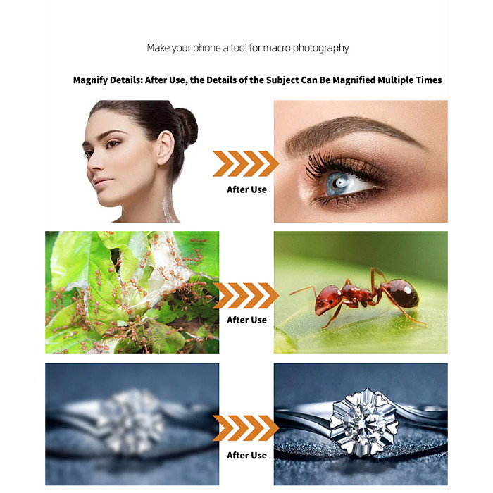 Long-Distance Macro Lens for Smartphone - 3-12cm Working Distance Macro Camera Lens for Eyelash, Nail Art and Insect Close-Up, Clip-On Phone Lens for Live Streaming