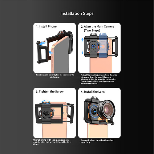 APEXEL Universal Stretching Clip for Telephoto & Macro Phone Lenses - Dual 17mm/37mm Thread Mount, Precision Focus Clip-On Adapter for Smartphones
