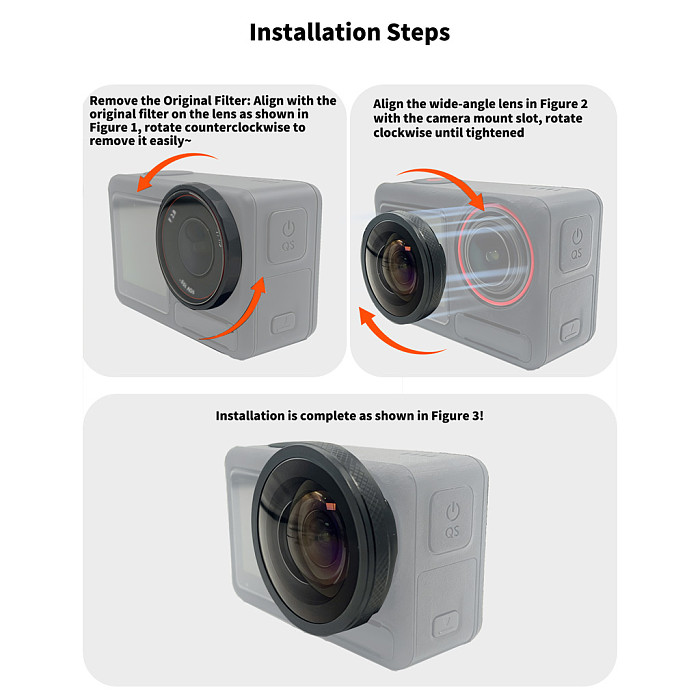 185° Ultra Wide Angle Lens for DJI Action 5 Pro / 4 / 3 - FOV Boost Wide-Angle Filter, Replacement Lens for Action Camera