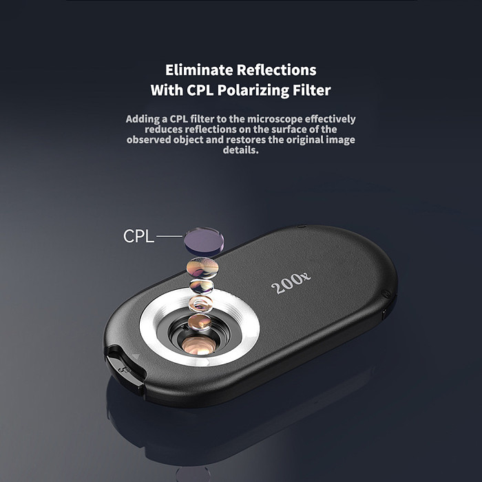 APEXEL 3-in-1 Phone Microscope Lens 100X/200X/300X - UV Light + CPL Polarizer + LED Fill Light, Macro Inspection Lens for Jewelry, Currency, PCB and Insect Observation