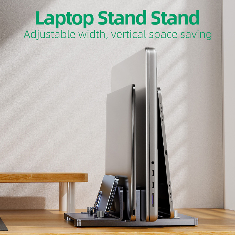For Mac mini M4 Vertical Stand & Laptop Holder - Space-Saving Desktop Stand for Mac mini M4/M4 Pro, MacBook Air/Pro, Mini PC and Notebook, Anti-Slip Aluminum Vertical Storage Rack for Home Office