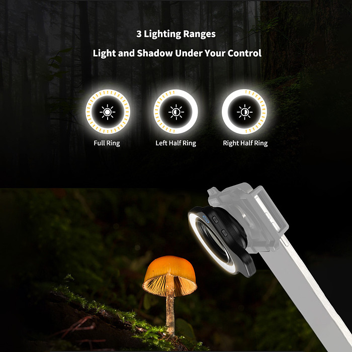 APEXEL Macro Ring Light - 37mm/52mm Thread Compatible Macro Fill Light with 3 Color Temperatures & 9 Brightness Levels, LED Ring Light for APEXEL Macro Lenses, Jewelry, Insect and Close-Up Photography