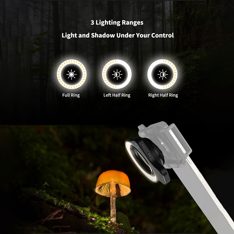 APEXEL Macro Ring Light - 37mm/52mm Thread Compatible Macro Fill Light with 3 Color Temperatures & 9 Brightness Levels, LED Ring Light for APEXEL Macro Lenses, Jewelry, Insect and Close-Up Photography