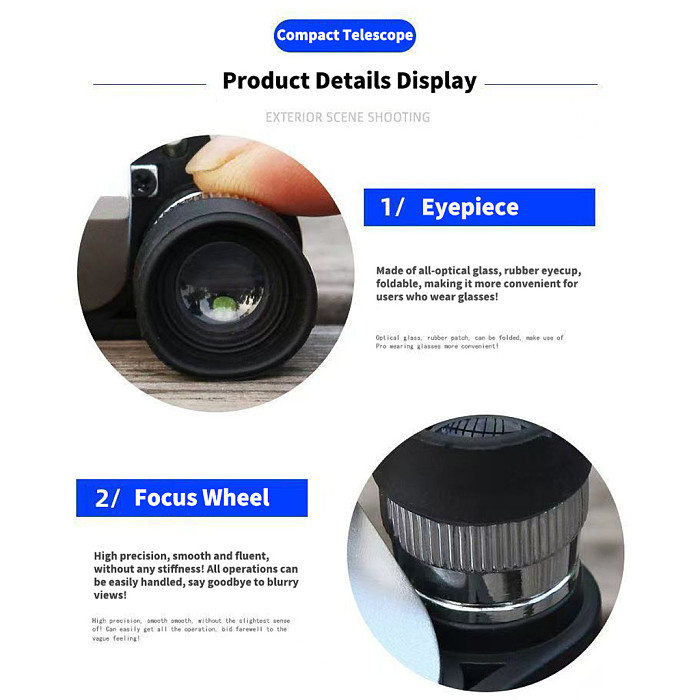 Mini Metal Corner Monocular Telescope with Low-Light Night Vision - HD Compact Pocket Monocular for Travel, Concerts, Ball Games, Hiking and Wildlife Observation, Lightweight Handheld Design