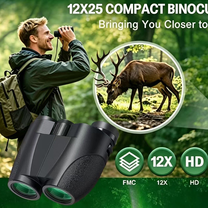 10X25 HD Porro Prism Binoculars - Compact Portable Binoculars with Clear Optics, Lightweight Design for Concerts, Travel, Hiking, Bird Watching and Ball Games