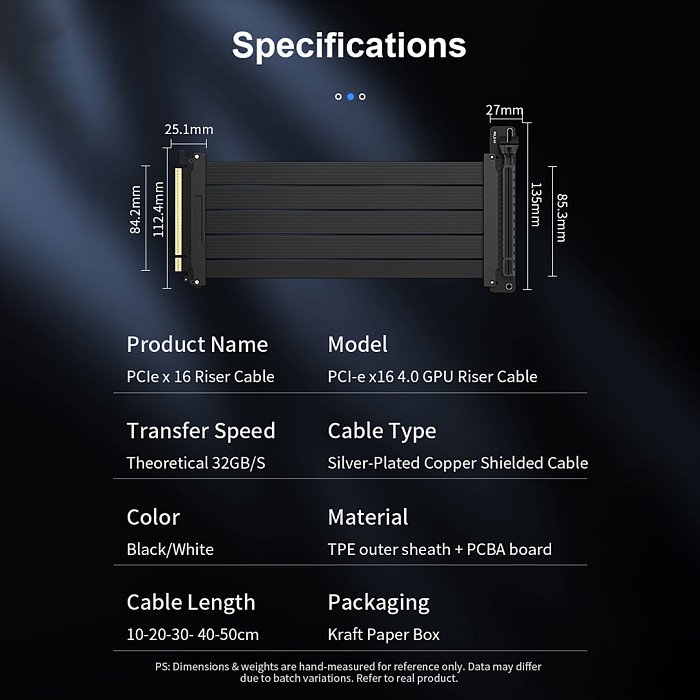 PCIe 4.0 x16 GPU Riser Cable 20cm - 90 Degree / 180 Degree Vertical Graphics Card Extension Cable, EMI Shielded Lossless Performance Riser for Gaming PC, ITX Builds and Vertical GPU Installation