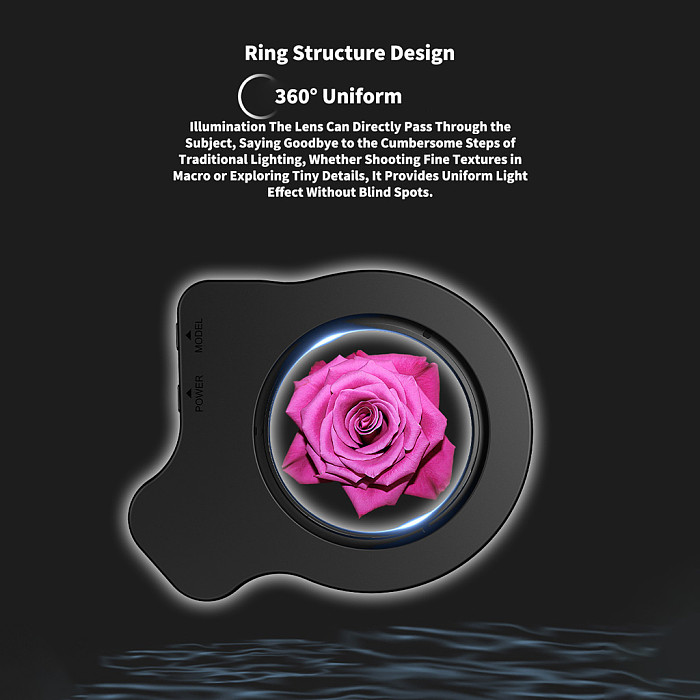 APEXEL Macro Ring Light - 37mm/52mm Thread Compatible Macro Fill Light with 3 Color Temperatures & 9 Brightness Levels, LED Ring Light for APEXEL Macro Lenses, Jewelry, Insect and Close-Up Photography