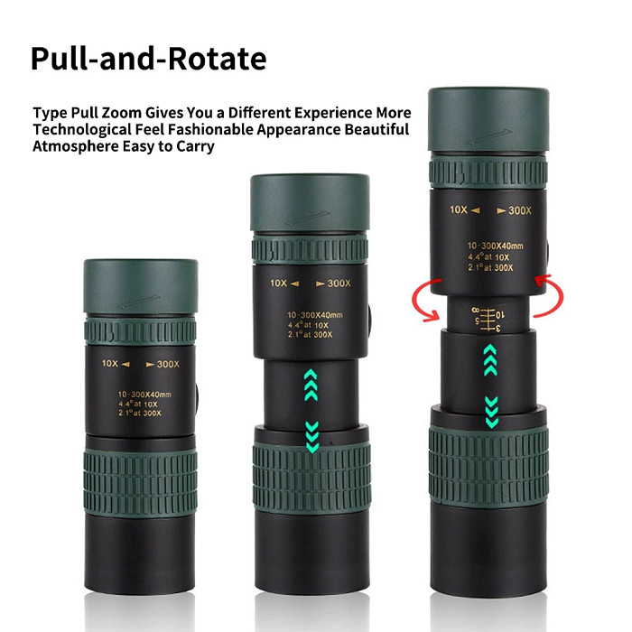 10-300X40 Monocular Telescope with Smartphone Adapter -  HD Zoom Monocular for Concerts, Ball Games, Travel, Hiking and Wildlife, Portable Long-Range Telescope for Photo & Video Recording