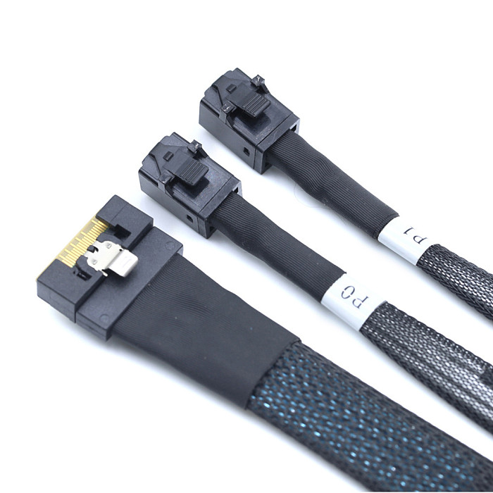 SlimSAS SFF-8654 8i to 2x SFF-8643 Server Cable - Anti-Misinsertion Full-Coverage Internal Cable for SAS 4.0 / PCIe 4.0 Storage Expansion, RAID HBA and Backplane