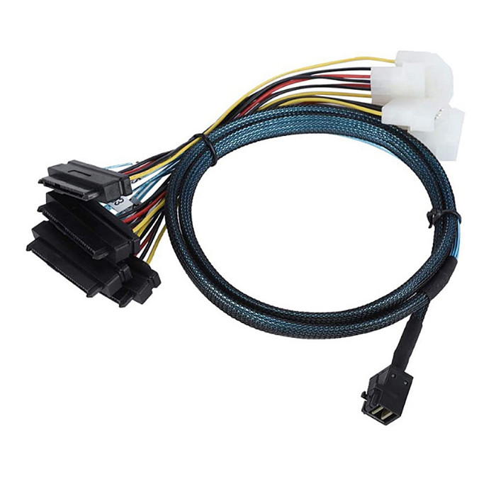 SFF-8643 to 4x SFF-8482 SAS Cable with Power - Internal Mini SAS HD High-Speed Data Cable for SAS/SATA Hard Drives, RAID HBA Controller, Server Storage and JBOD Backplane