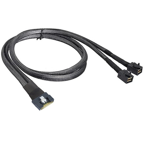 SlimSAS SFF-8654 8i to 2x SFF-8643 Server Cable - Anti-Misinsertion Full-Coverage Internal Cable for SAS 4.0 / PCIe 4.0 Storage Expansion, RAID HBA and Backplane