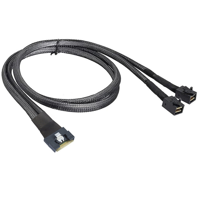 SlimSAS SFF-8654 8i to 2x SFF-8643 Server Cable - Anti-Misinsertion Full-Coverage Internal Cable for SAS 4.0 / PCIe 4.0 Storage Expansion, RAID HBA and Backplane