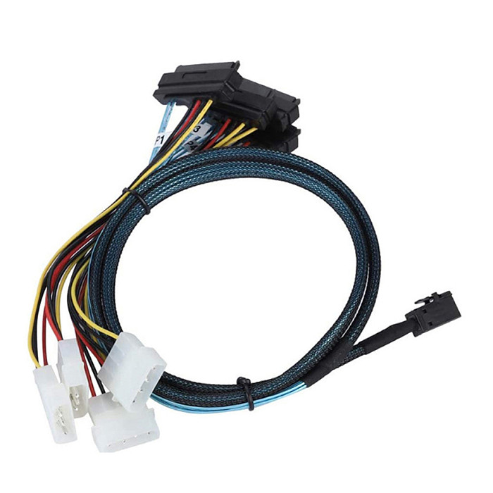 SFF-8643 to 4x SFF-8482 SAS Cable with Power - Internal Mini SAS HD High-Speed Data Cable for SAS/SATA Hard Drives, RAID HBA Controller, Server Storage and JBOD Backplane