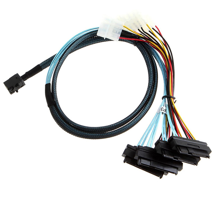 SFF-8643 to 4x SFF-8482 SAS Cable with Power - Internal Mini SAS HD High-Speed Data Cable for SAS/SATA Hard Drives, RAID HBA Controller, Server Storage and JBOD Backplane