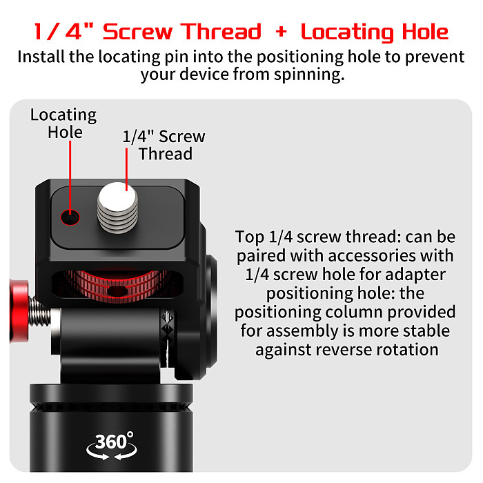 Aluminum Gear-Lock C-Clamp Mount - Universal Ball Head with 180° Tilt 360° Rotation, 1/4  Thread & Arri Hole Quick-Lock Crab Clamp for Motorcycle/Bicycle, Monitor, Fill Light, Phone Holder, Action Camera and Film Equipment, 18-40mm Clamp Range