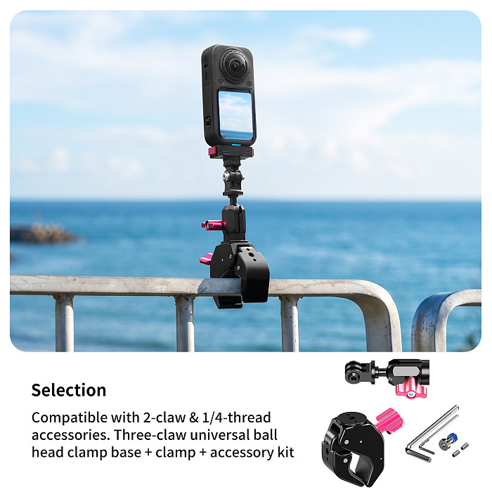 Aluminum Gear-Lock C-Clamp Mount - Universal Ball Head with 180° Tilt 360° Rotation, 1/4  Thread & Arri Hole Quick-Lock Crab Clamp for Motorcycle/Bicycle, Monitor, Fill Light, Phone Holder, Action Camera and Film Equipment, 18-40mm Clamp Range