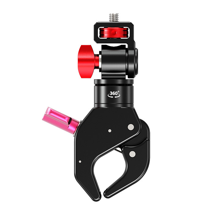 Aluminum Gear-Lock C-Clamp Mount - Universal Ball Head with 180° Tilt 360° Rotation, 1/4  Thread & Arri Hole Quick-Lock Crab Clamp for Motorcycle/Bicycle, Monitor, Fill Light, Phone Holder, Action Camera and Film Equipment, 18-40mm Clamp Range