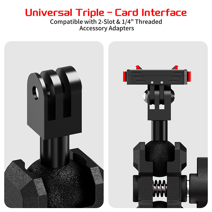 XT-XINTE Aluminum 1-Inch Ball 3-slot C-Clamp with 1/4  Thread & Arri-Standard Hole, Quick-Lock Knob for Motorcycle/Bicycle, Action Camera, Monitor and Dual-Card Adapter, 18-40mm Tube Clamp