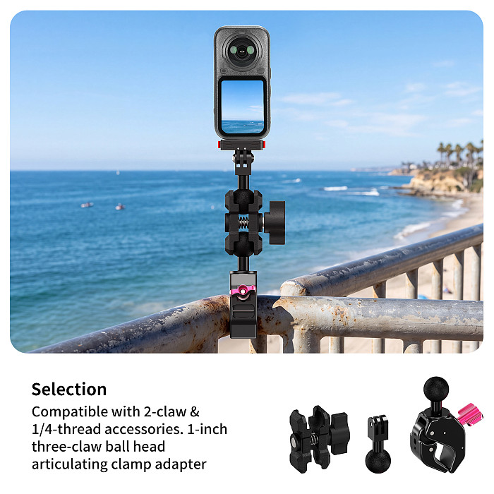 Aluminum Gear-Lock C-Clamp Mount - Universal Ball Head with 180° Tilt 360° Rotation, 1/4  Thread & Arri Hole Quick-Lock Crab Clamp for Motorcycle/Bicycle, Monitor, Fill Light, Phone Holder, Action Camera and Film Equipment, 18-40mm Clamp Range