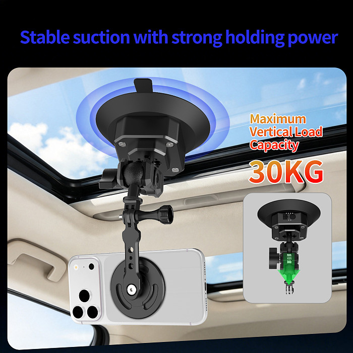 Aluminum Smart Electric Vacuum Suction Cup - Auto Re-inflate & Leak Alarm, Magnetic Phone Holder for iPhone 15/Huawei Mate 60/Xiaomi/OPPO