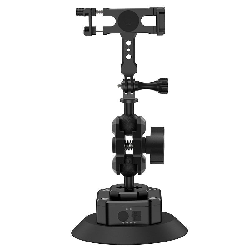 Aluminum Smart Electric Vacuum Suction Cup - Auto Re-inflate & Leak Alarm, 360° Rotatable Phone Holder (62-87mm), 1/4 /3/8  Screw, Arri-Standard Hole, 1-Inch Ball Head Magic Arm for Car Glass, Camera, Fill Light, Monitor 