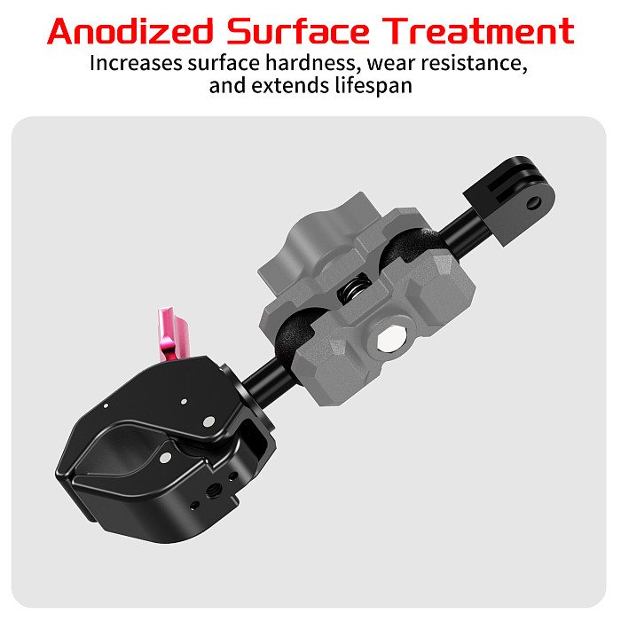 XT-XINTE Aluminum 1-Inch Ball 3-slot C-Clamp with 1/4  Thread & Arri-Standard Hole, Quick-Lock Knob for Motorcycle/Bicycle, Action Camera, Monitor and Dual-Card Adapter, 18-40mm Tube Clamp
