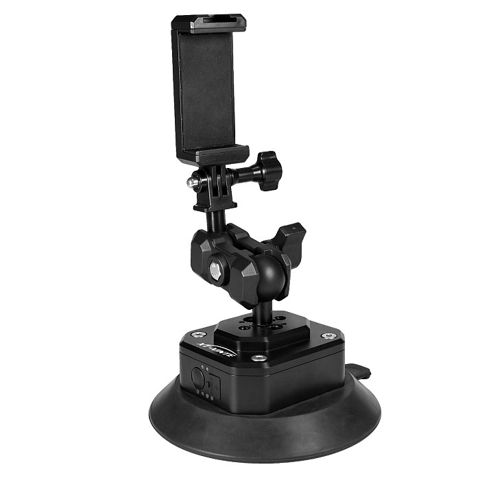 Smart Electric Vacuum Suction Cup Mount with Auto Re-inflate & Leak Alarm - Photography & Car Glass Mount with 1/4  & 3/8  Screw, Arri-Standard Hole, 1-Inch Ball Head and Cold Shoe for Phone, Camera, Monitor and Film Equipment