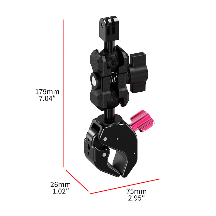 XT-XINTE Aluminum 1-Inch Ball 3-slot C-Clamp with 1/4  Thread & Arri-Standard Hole, Quick-Lock Knob for Motorcycle/Bicycle, Action Camera, Monitor and Dual-Card Adapter, 18-40mm Tube Clamp
