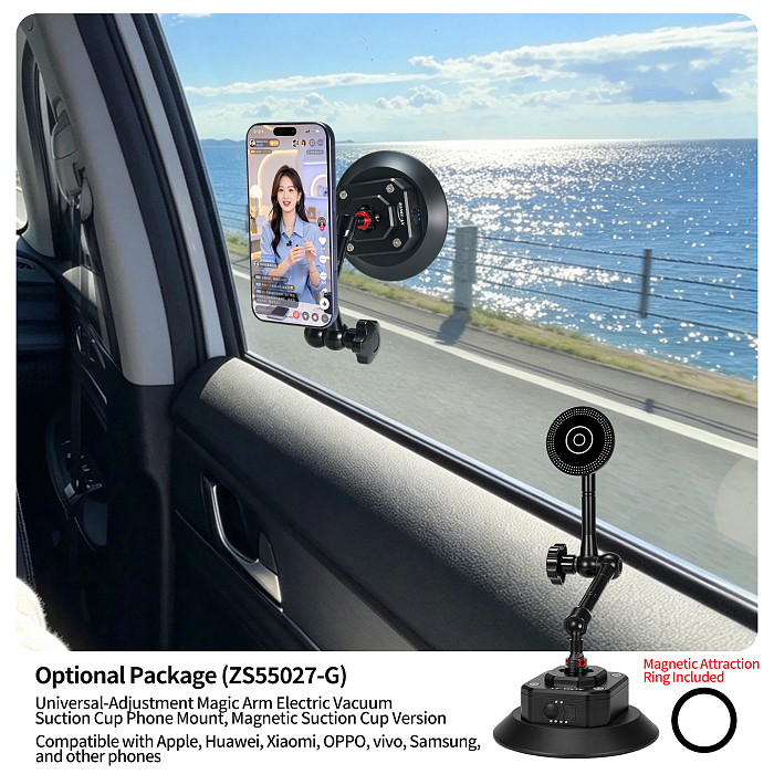 Smart Electric Vacuum Suction Cup Mount with Auto Re-inflate & Leak Alarm - Photography & Car Glass Mount with 1/4  & 3/8  Screw, Arri-Standard Hole, 1-Inch Ball Head and Cold Shoe for Phone, Camera, Monitor and Film Equipment