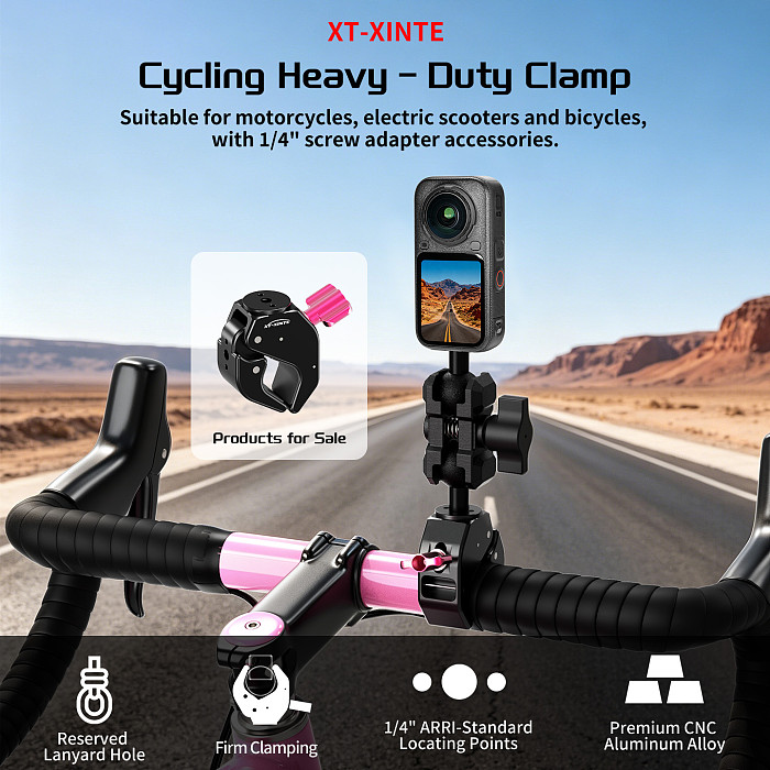 XT-XINTE Aluminum C-Clamp with 1/4  Screw & Arri-standard Locating Hole - Quick-Lock Crab Clamp for Motorcycle, Bicycle, Camera, Monitor and Light Mounting, 18-40mm Clamp Range