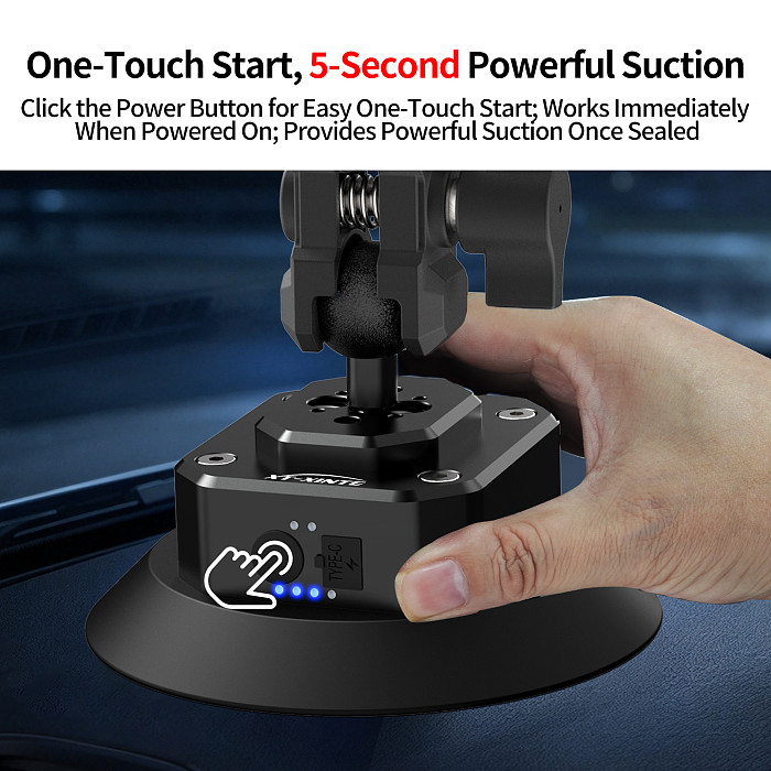 Smart Electric Vacuum Suction Cup Mount with Auto Re-inflate & Leak Alarm - Photography & Car Glass Mount with 1/4  & 3/8  Screw, Arri-Standard Hole, 1-Inch Ball Head and Cold Shoe for Phone, Camera, Monitor and Film Equipment