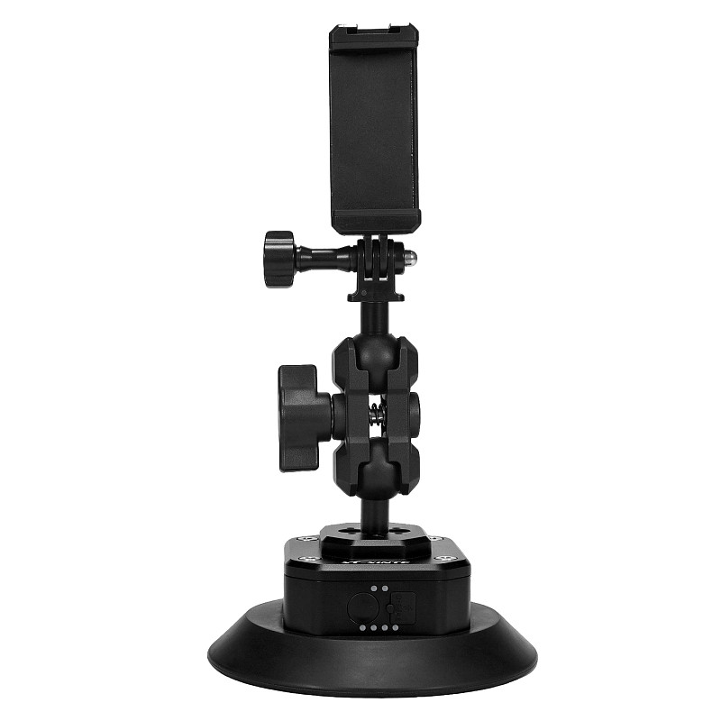 Smart Electric Vacuum Suction Cup Mount with Auto Re-inflate & Leak Alarm - Photography & Car Glass Mount with 1/4  & 3/8  Screw, Arri-Standard Hole, 1-Inch Ball Head and Cold Shoe for Phone, Camera, Monitor and Film Equipment