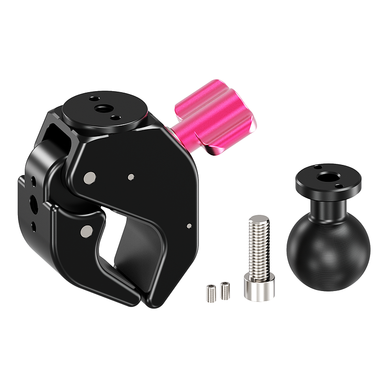 Aluminum 1-Inch Ball Head Crab C-Clamp - 1/4  Thread & Arri Hole, 25.4mm Anti-Slip Ball, Single-Side Quick-Lock Knob, Lanyard Hole, Silicone Pads for Motorcycle/Bicycle, Camera, Fill Light, 1-Inch Ball Head Clamp and Butterfly Clamp Adapter, 18-40mm Tube Clamp