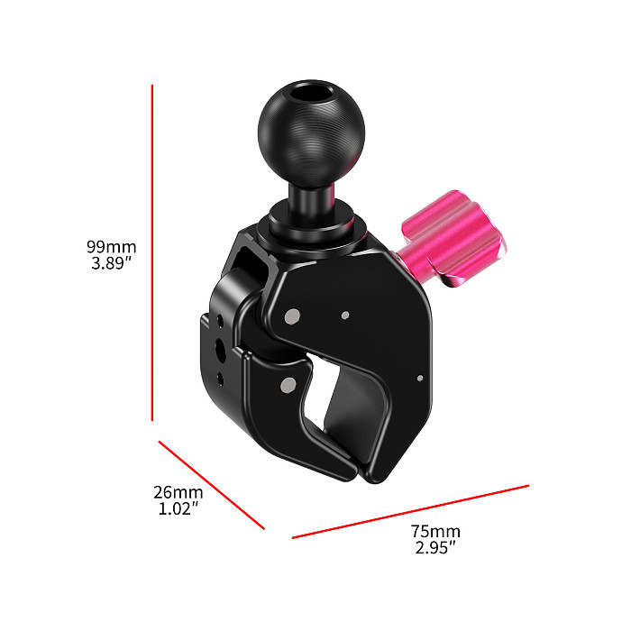 Aluminum 1-Inch Ball Head Crab C-Clamp - 1/4  Thread & Arri Hole, 25.4mm Anti-Slip Ball, Single-Side Quick-Lock Knob, Lanyard Hole, Silicone Pads for Motorcycle/Bicycle, Camera, Fill Light, 1-Inch Ball Head Clamp and Butterfly Clamp Adapter, 18-40mm Tube Clamp