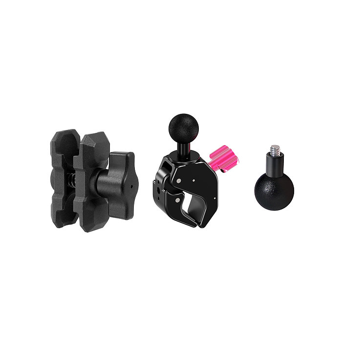 Aluminum 1-Inch Ball Head Crab C-Clamp - Quick-Lock Single-Side Knob, 1/4  Thread & Arri Hole, Ball Head Link Extension Arm for Motorcycle/Bicycle, Action Camera, Monitor, 18-40mm Tube Clamp
