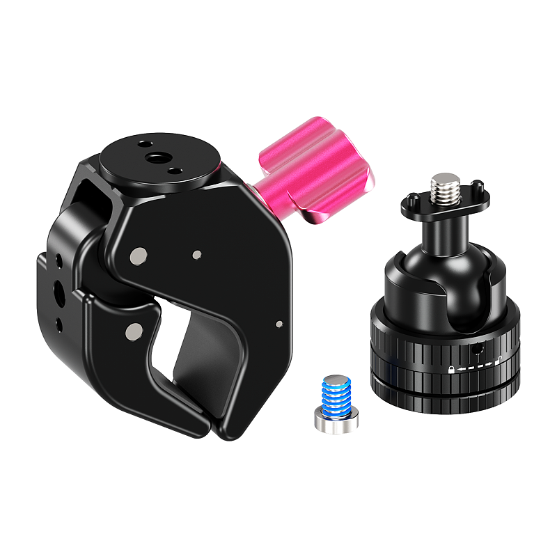 Aluminum 22mm Ball Head Cloud Platform C-Clamp - 1/4  Thread & Arri Hole, Universal Crab Clamp for Motorcycle/Bicycle, GoPro, Insta360 X5, Pocket 4/3, Phone Holder, Camera and Fill Light, 18-40mm Tube Clamp