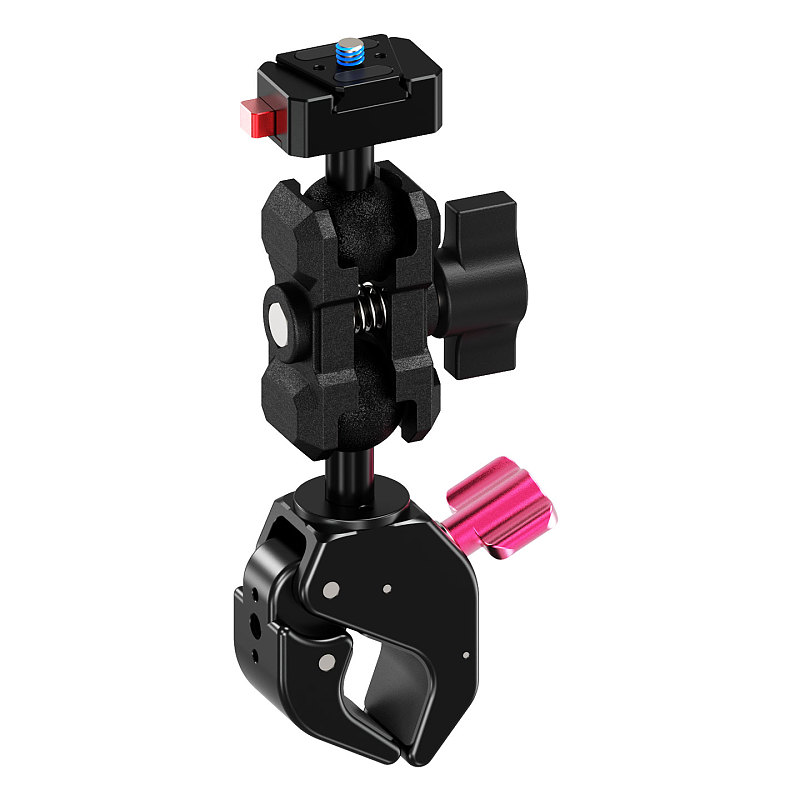 Aluminum 1/4  Quick Release C-Clamp - 1-Inch  Ball Head, Universal Adjustment Crab Clamp for Motorcycle/Bicycle, Action Camera, Monitor, 18-40mm Tube Clamp 