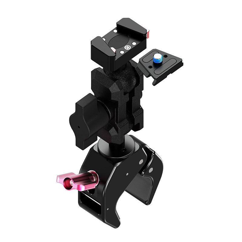 Aluminum 1/4  Quick Release C-Clamp - 1-Inch  Ball Head, Universal Adjustment Crab Clamp for Motorcycle/Bicycle, Action Camera, Monitor, 18-40mm Tube Clamp 