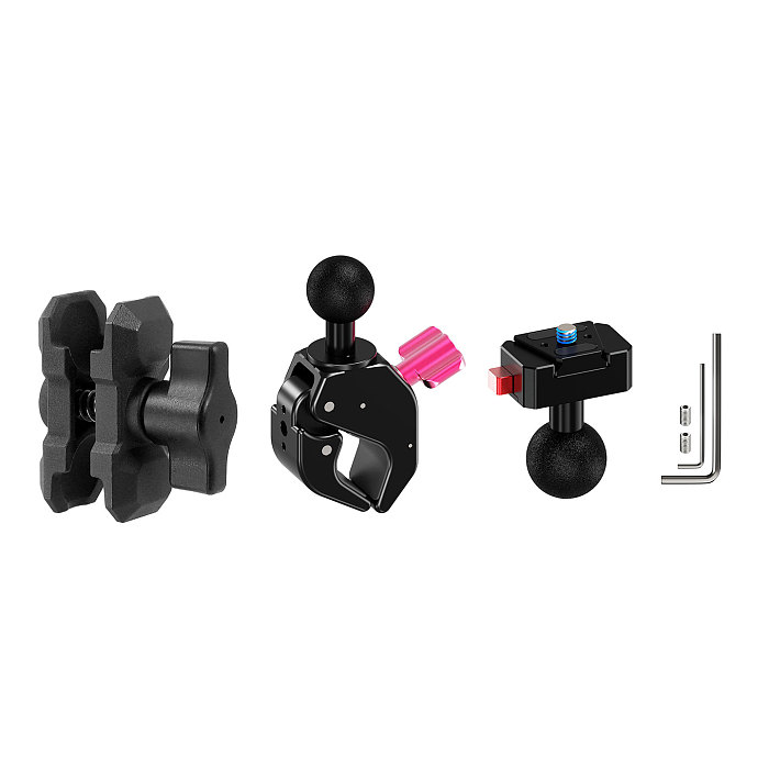 Aluminum 1/4  Quick Release C-Clamp - 1-Inch  Ball Head, Universal Adjustment Crab Clamp for Motorcycle/Bicycle, Action Camera, Monitor, 18-40mm Tube Clamp 