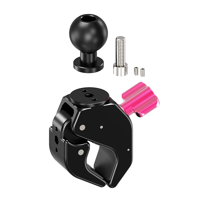 Aluminum 1-Inch Ball Head Crab C-Clamp - 1/4  Thread & Arri Hole, 25.4mm Anti-Slip Ball, Single-Side Quick-Lock Knob, Lanyard Hole, Silicone Pads for Motorcycle/Bicycle, Camera, Fill Light, 1-Inch Ball Head Clamp and Butterfly Clamp Adapter, 18-40mm Tube Clamp