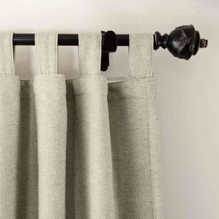 Textured Faux Linen Window Curtain Tab Top Drapery Olive
