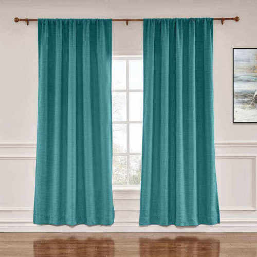 CUSTOM Liz Everglade Teal Polyester Linen Window Curtain Drapery with Lined