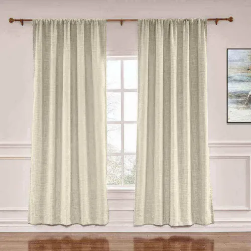 CUSTOM Liz Sand Beige Polyester Linen Window Curtain Drapery with Lined