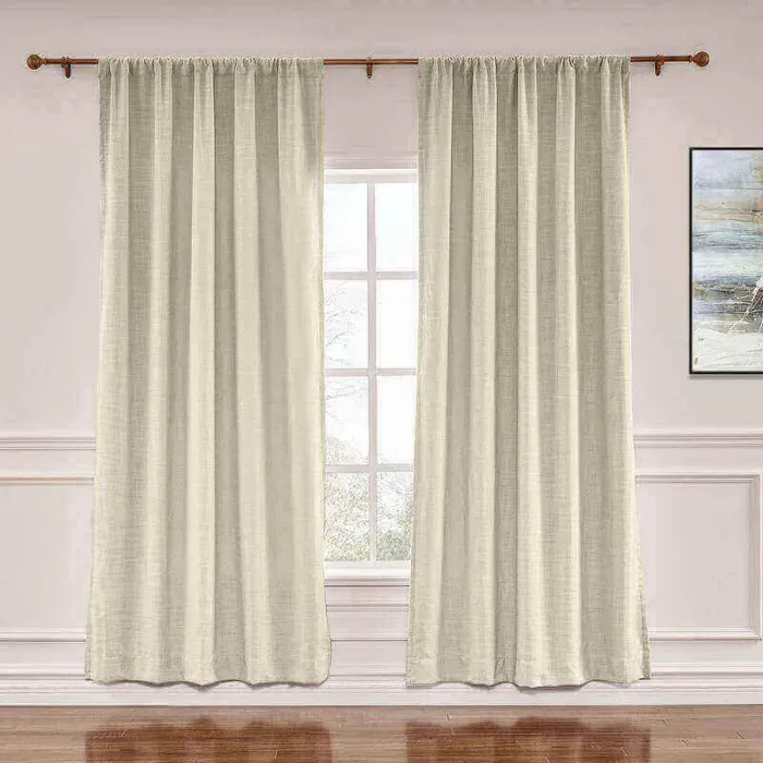 CUSTOM Liz Sand Beige Polyester Linen Window Curtain Drapery with Lined