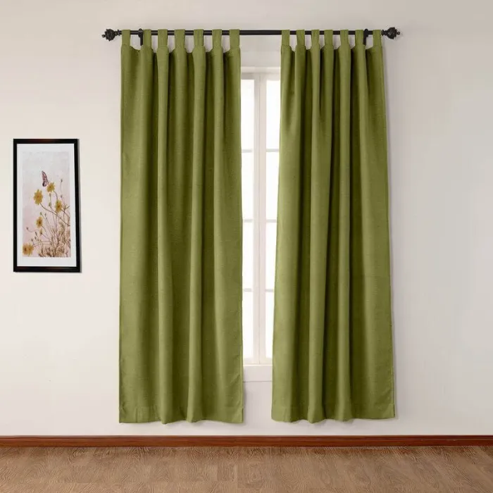 Textured Faux Linen Window Curtain Tab Top Drapery Olive