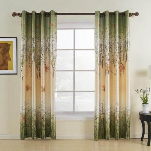 Antique Brone Grommet Maple Leaf Print Polyester With Blackout Lined Window Curtain Sofitel